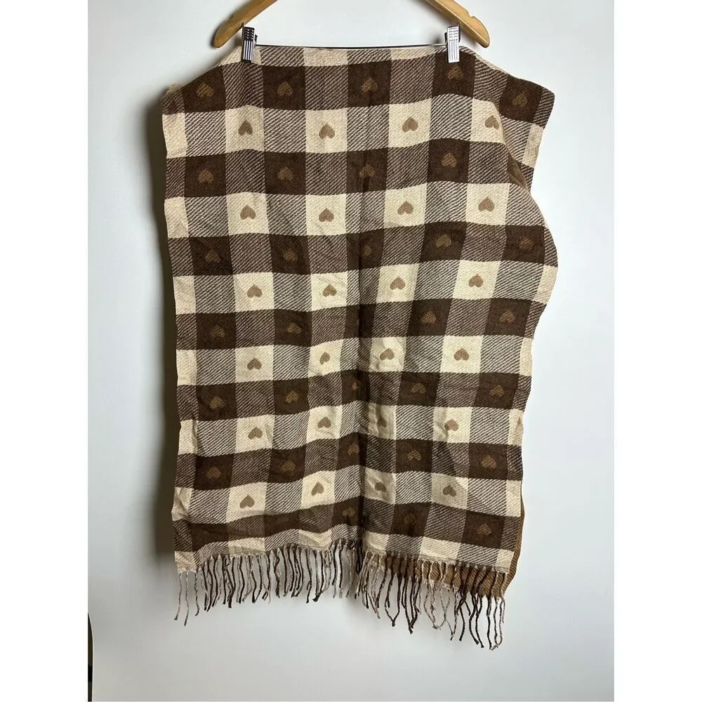Brown heart detailed checkerboard scarf
